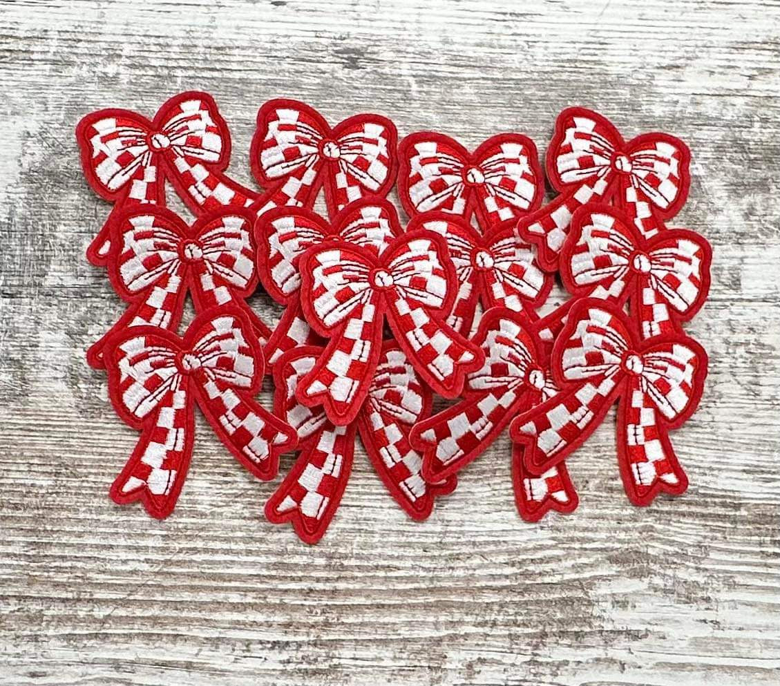 Red & White Checkered Bow - Iron On Patch