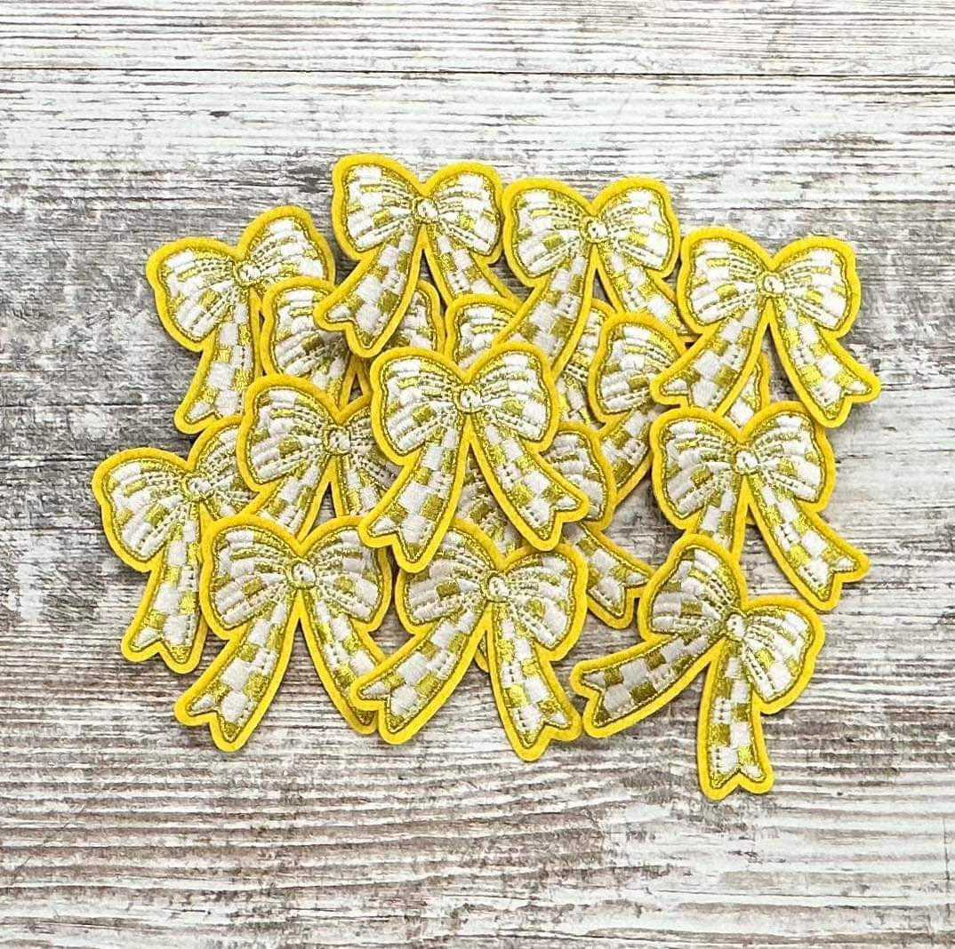 Yellow & White Checkered Bow - Iron On Patch