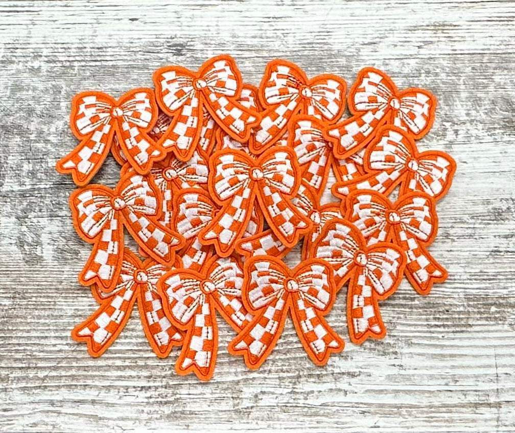 Orange & White Checkered Bow - Iron On Patch