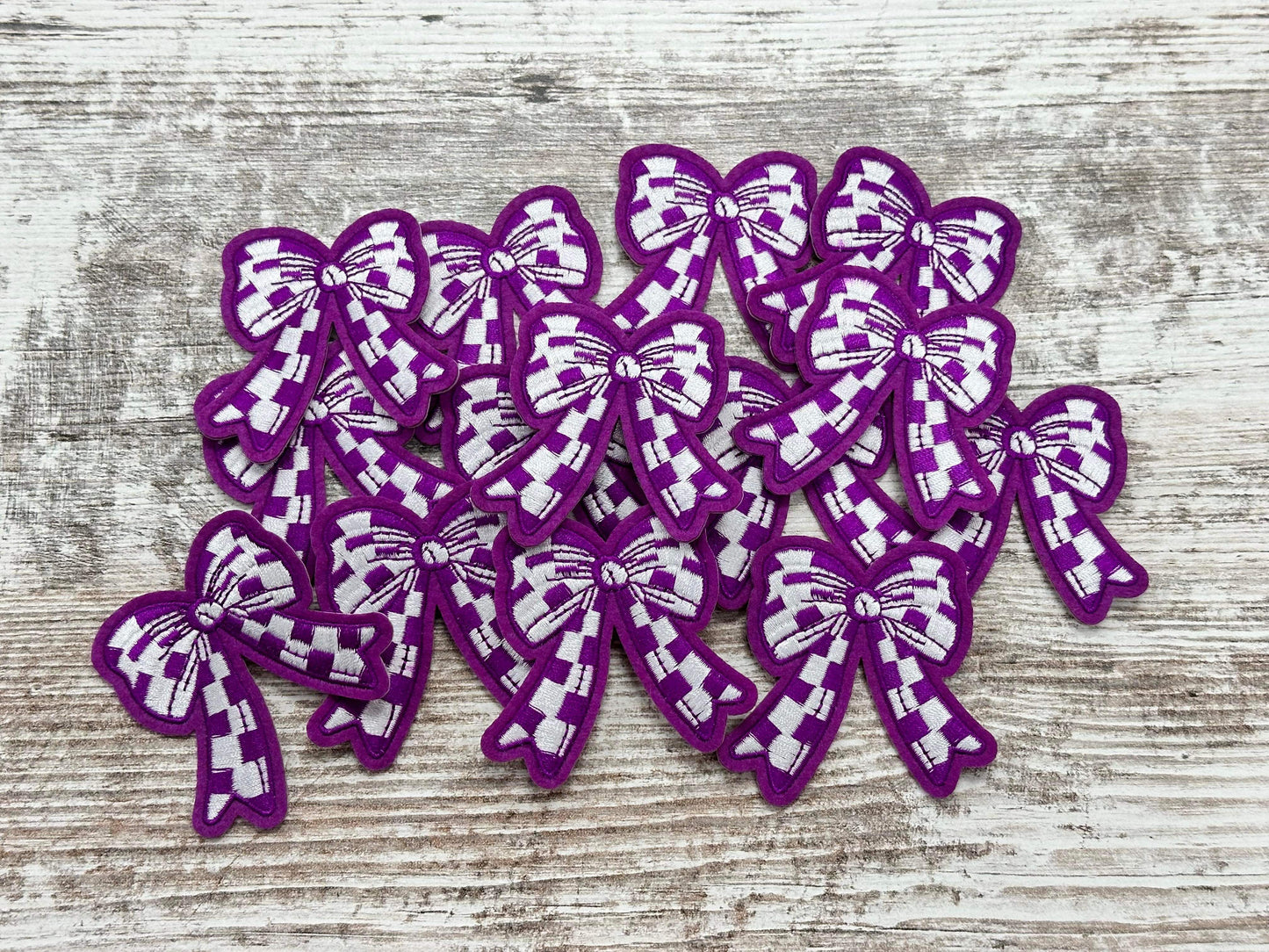 Purple & White Checkered Bow - Iron On Patch