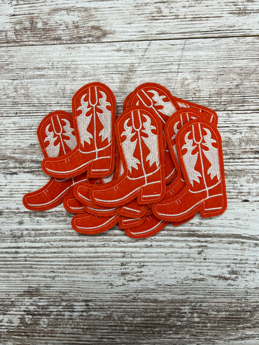 Orange Cowgirl Boot Iron On Patch