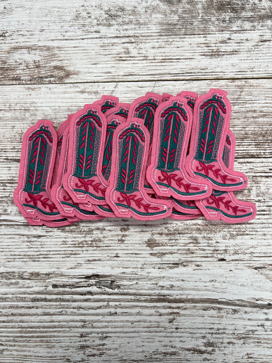 Pink & Teal Cowgirl Boot Iron On Patch