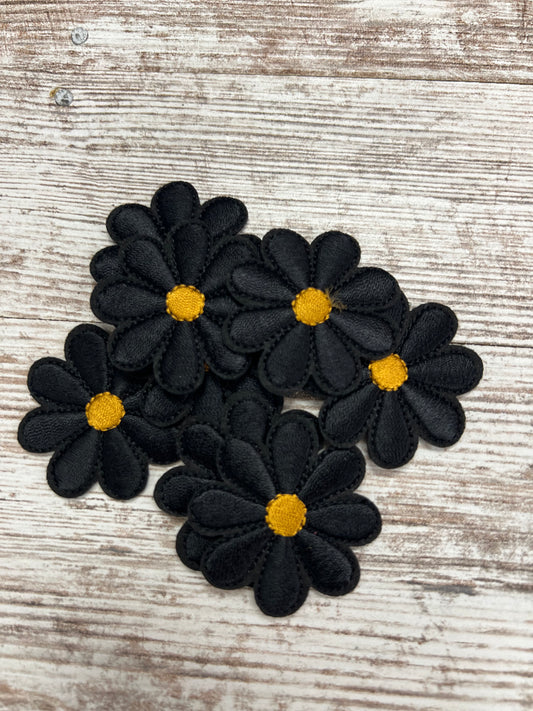 Small Black and Gold Flower - Iron on Patch