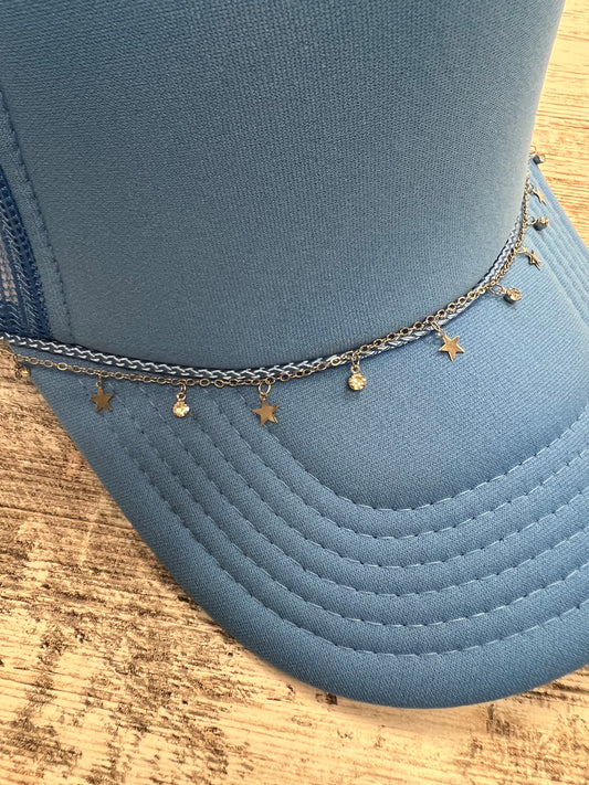 Silver Star & CZ Dangle Hat Chain