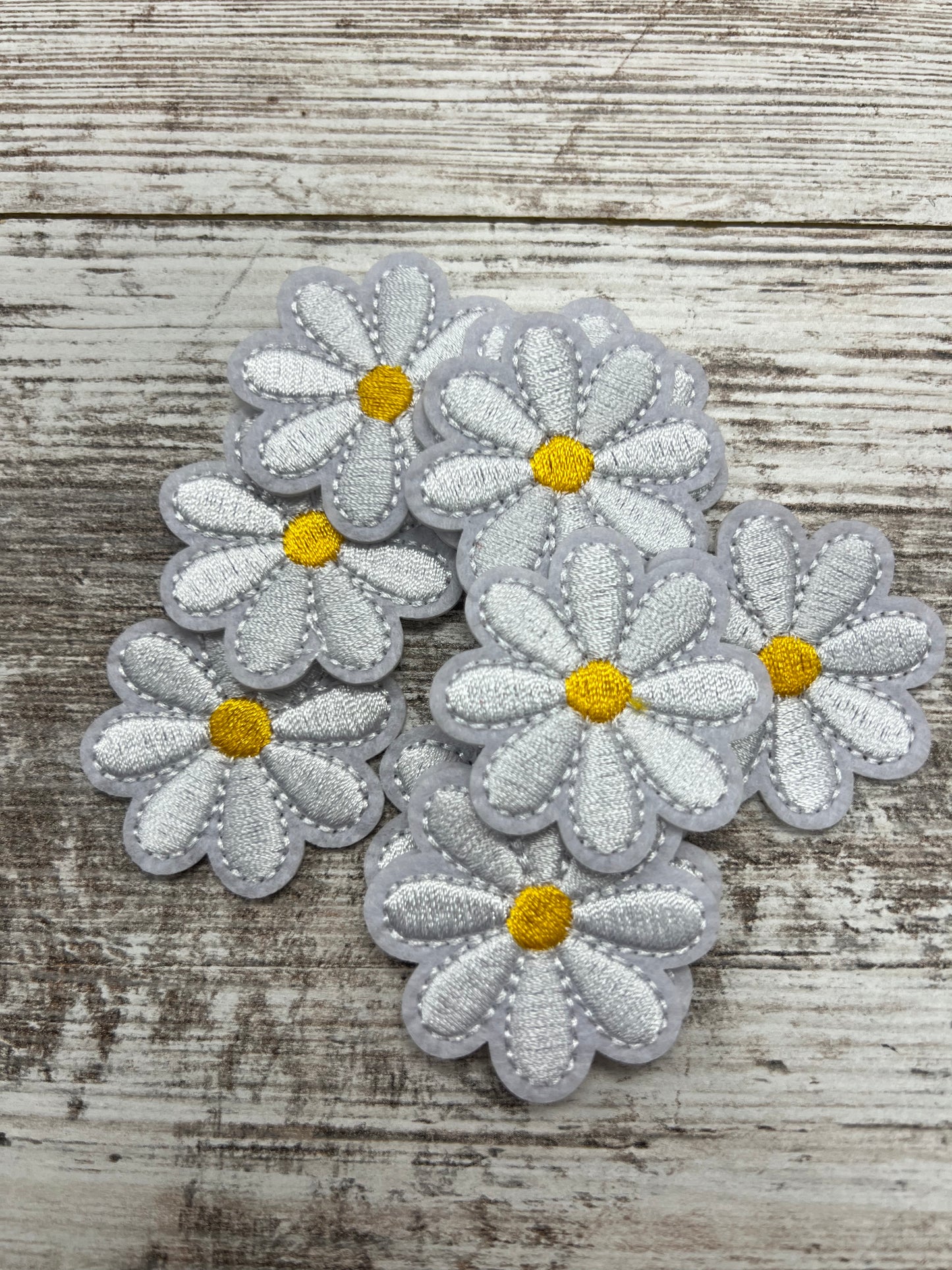 Small White Flower Yellow Center - Iron on Patch