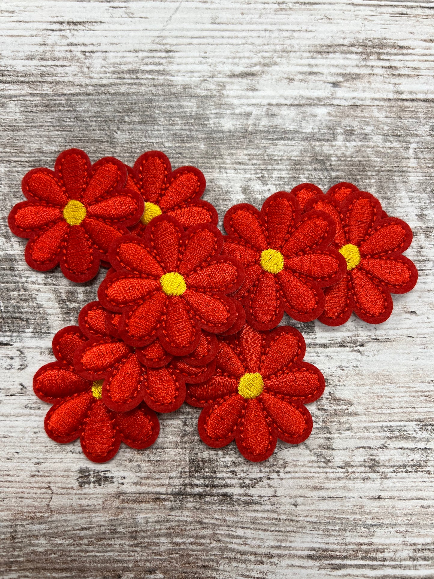 Small Red Flower Yellow Center - Iron on Patch