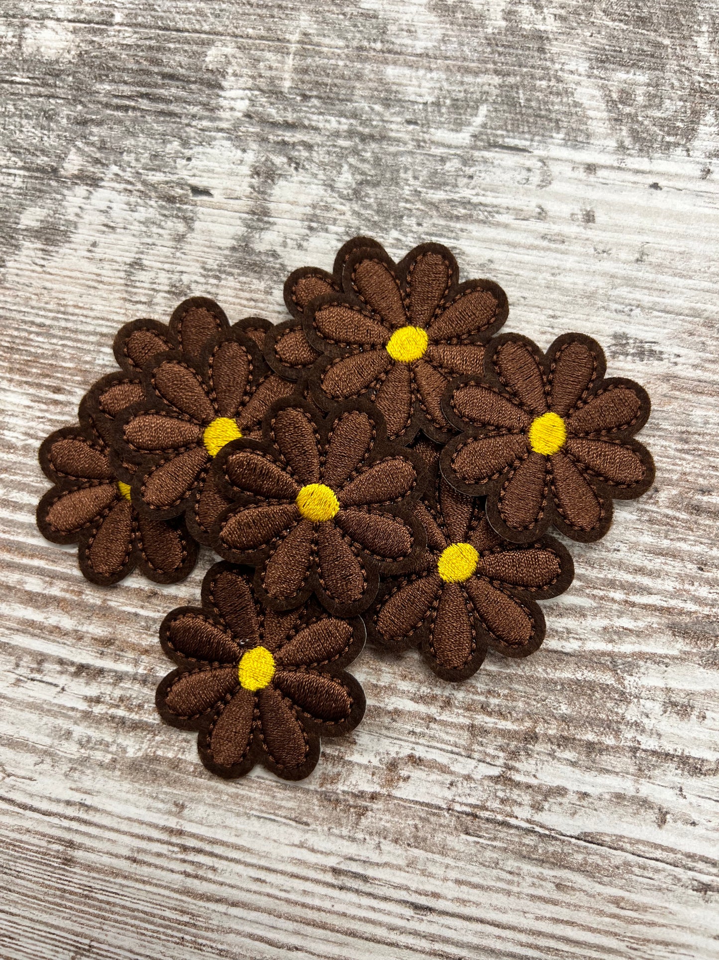 Small Brown Flower Yellow Center - Iron on Patch