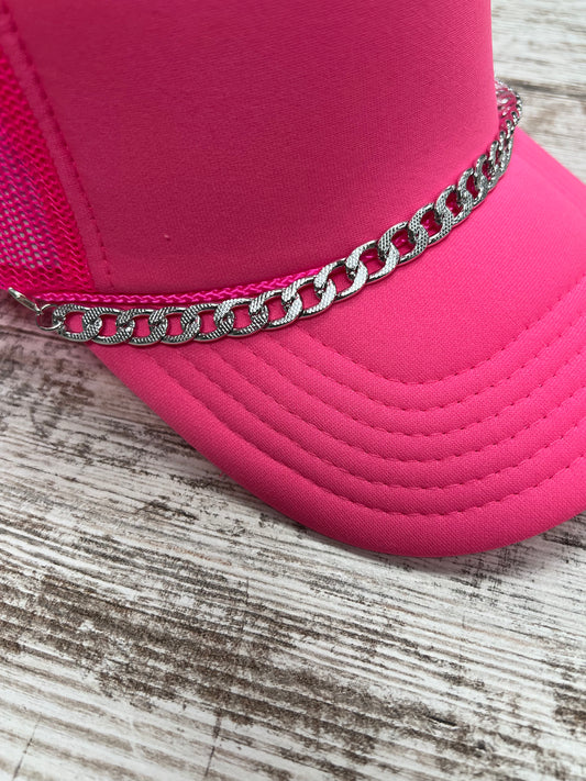 Silver Large Textured Curb Hat Chain