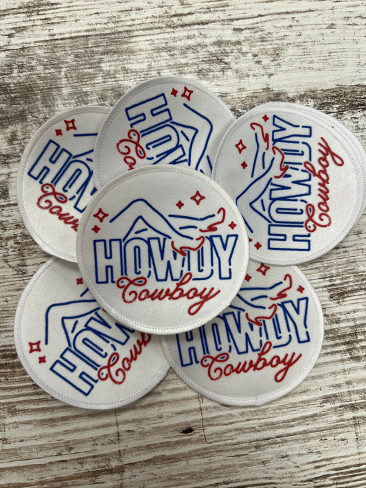 Howdy Cowboy Red, White and Blue - Iron On Patch