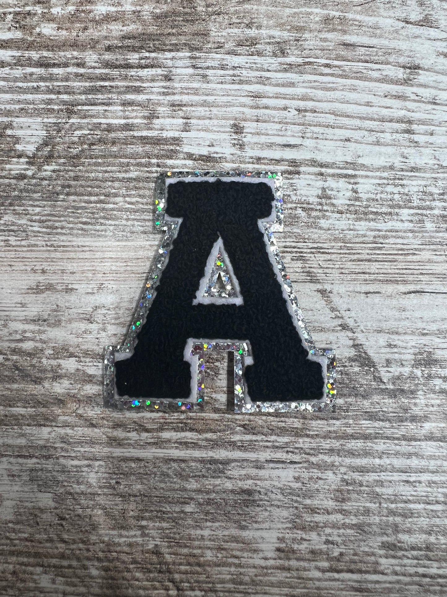 Silver Outline Black Letters - Iron On Patch