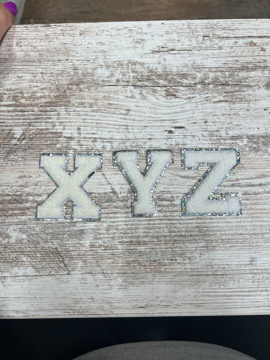 Silver Outline White Letters - Iron On Patch