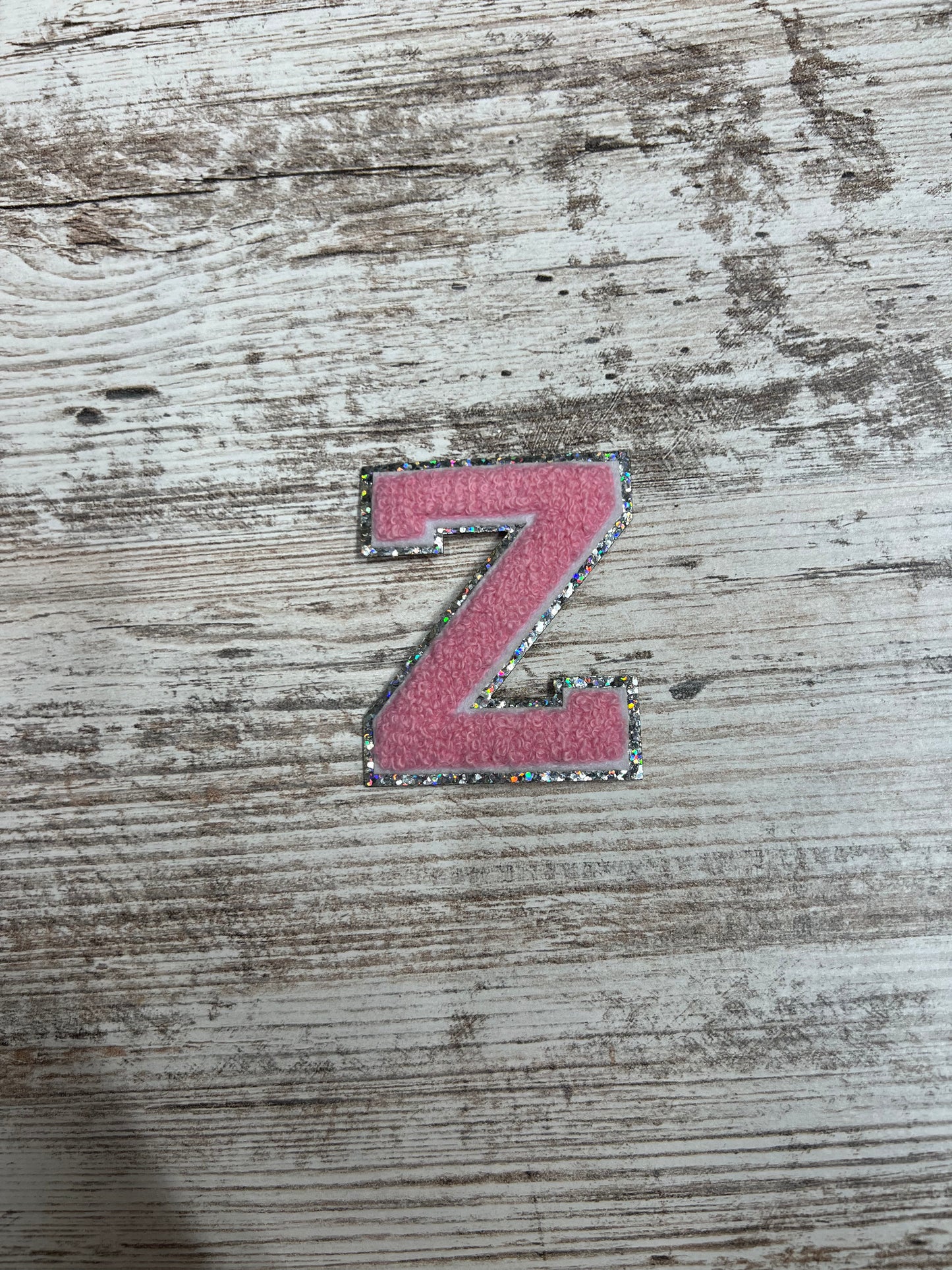 Silver Outline Pink Letters - Iron On Patch