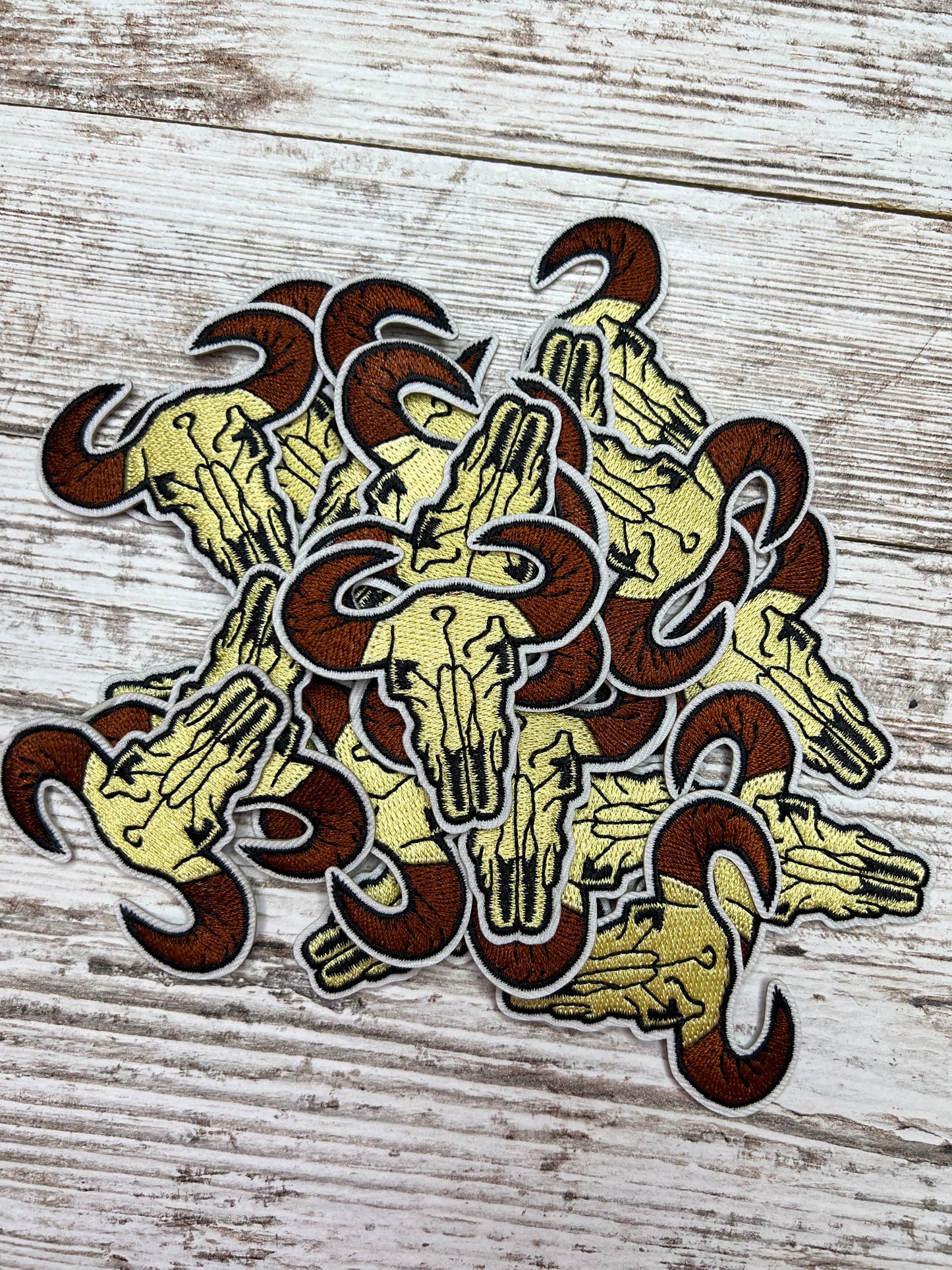 Brown and Yellow Bull skull - Iron On Patch