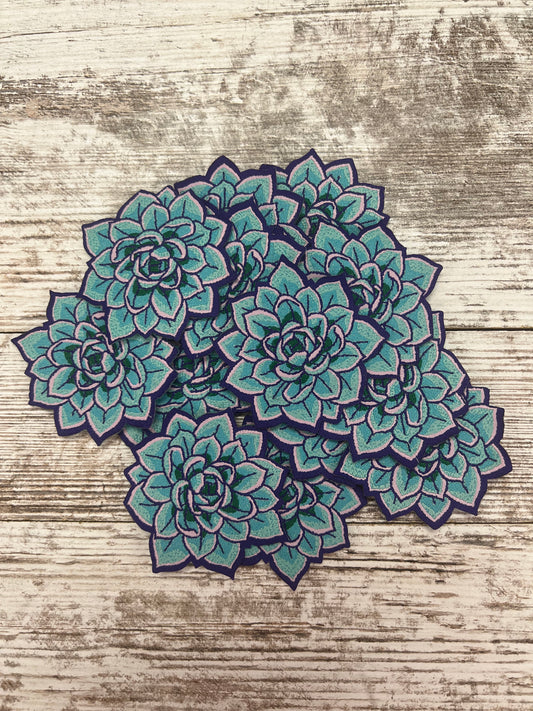 Purple, Light Blue and Pink succulent - Iron On Patch