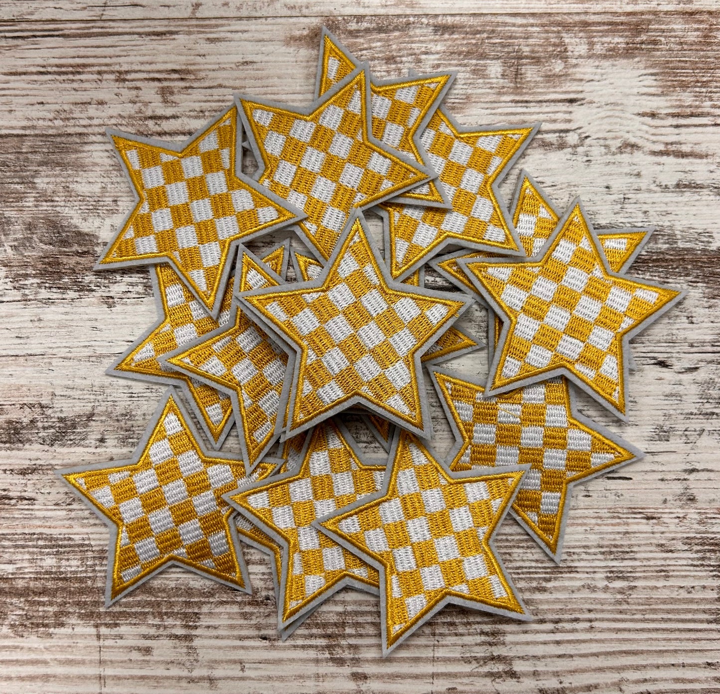 Yellow & White Checker Star (Large) Iron On Patch