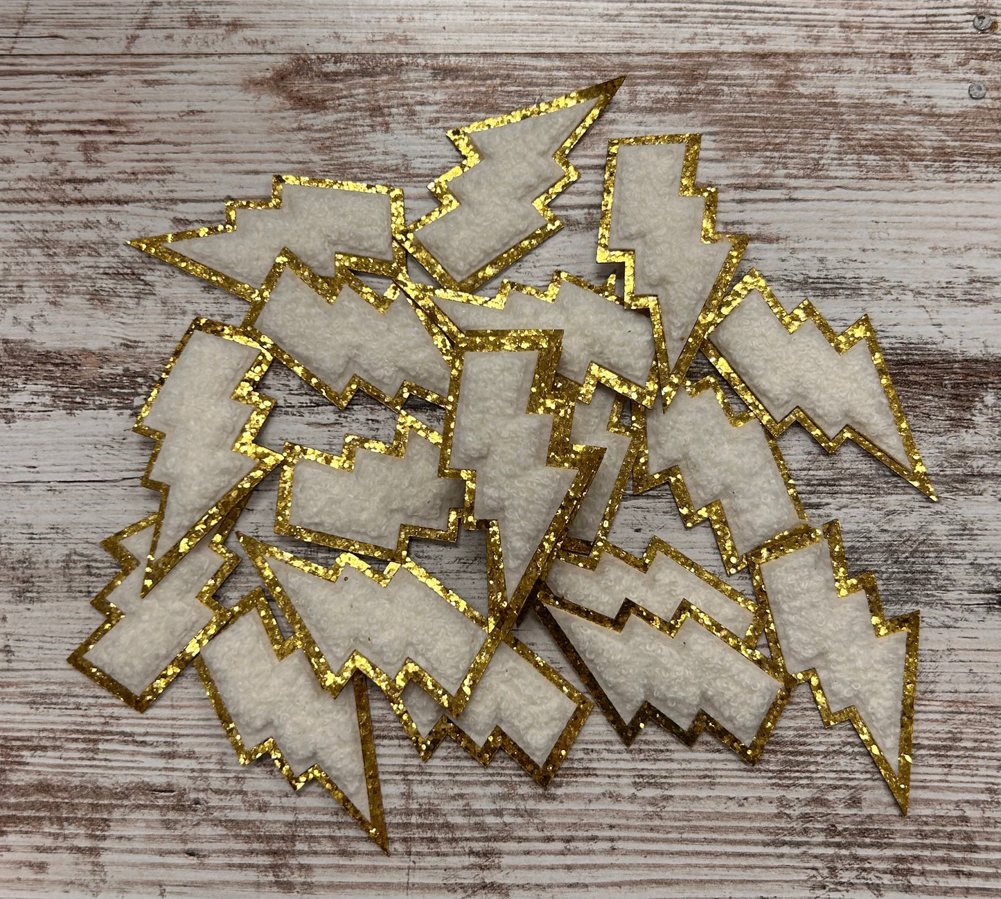 White w/ Gold Outline Lightning Iron On Patch