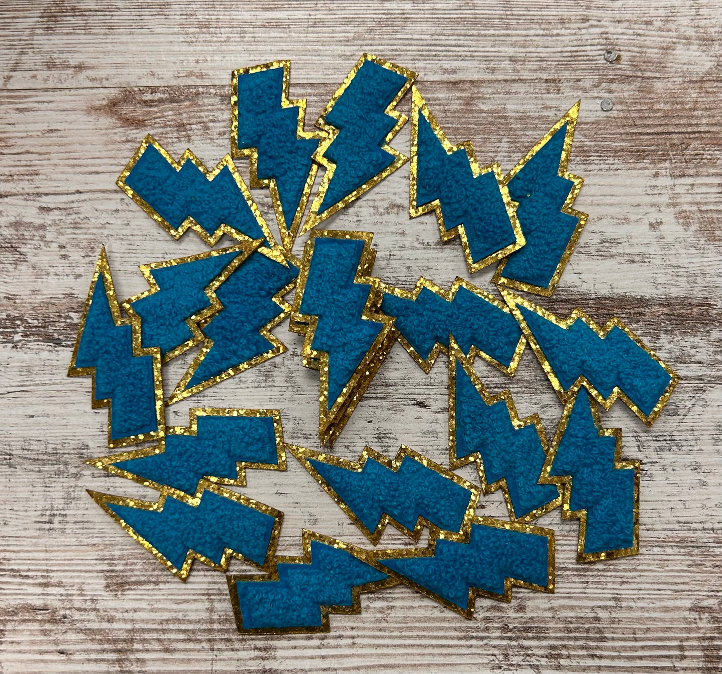 Blue w/ Gold Outline Lightning Iron On Patch