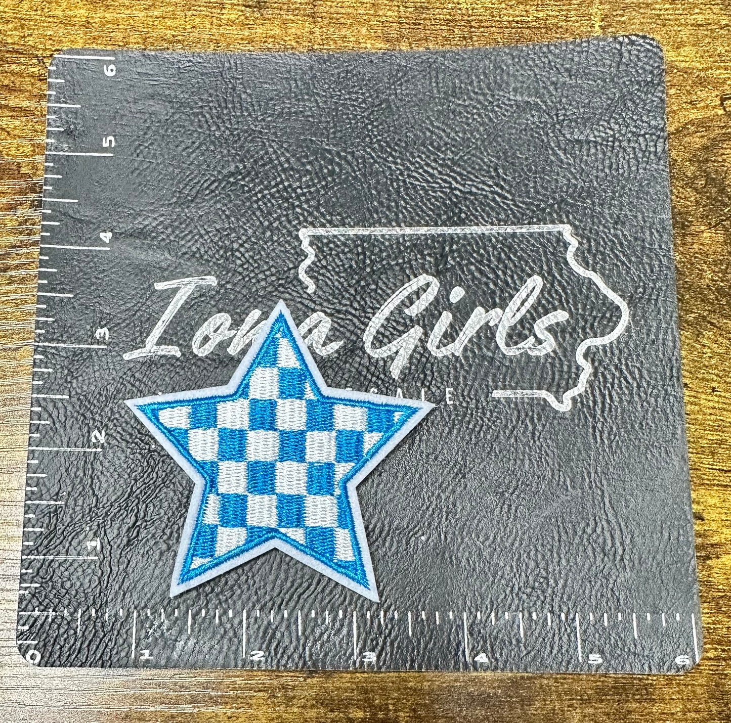 Blue & White Checker Star (Large) Iron On Patch