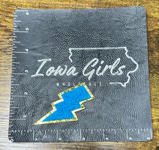 Blue w/ Gold Outline Lightning Iron On Patch