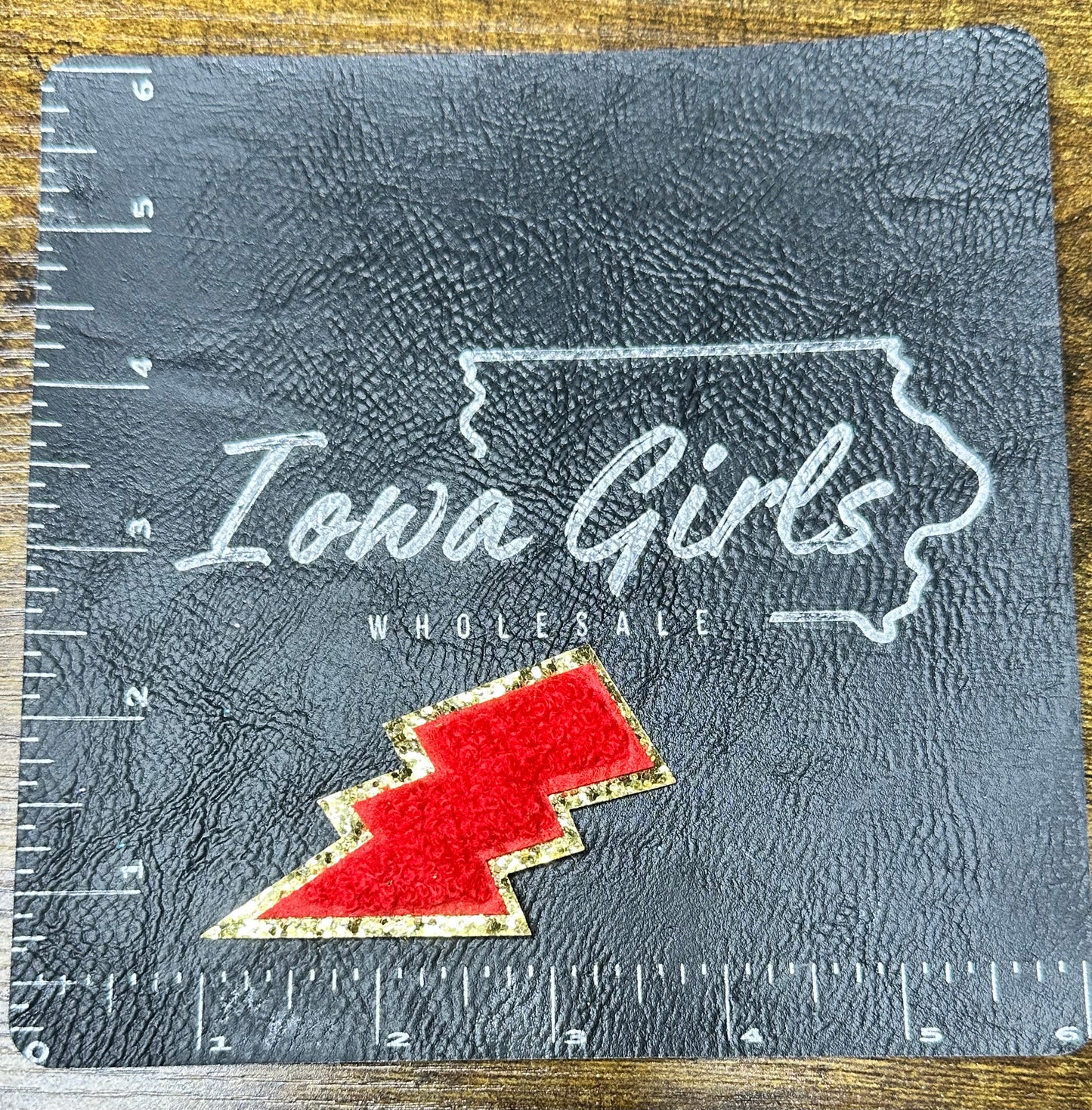 Red w/ Gold Outline Lightning Iron On Patch