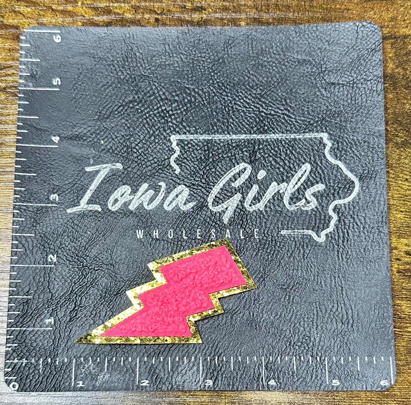 Hot Pink w/ Gold Outline Lightning Iron On Patch