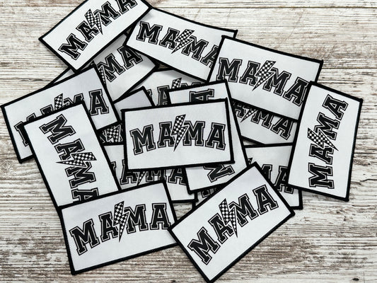 Mama w/ Checkered Lightning Bolt - Iron On Patch