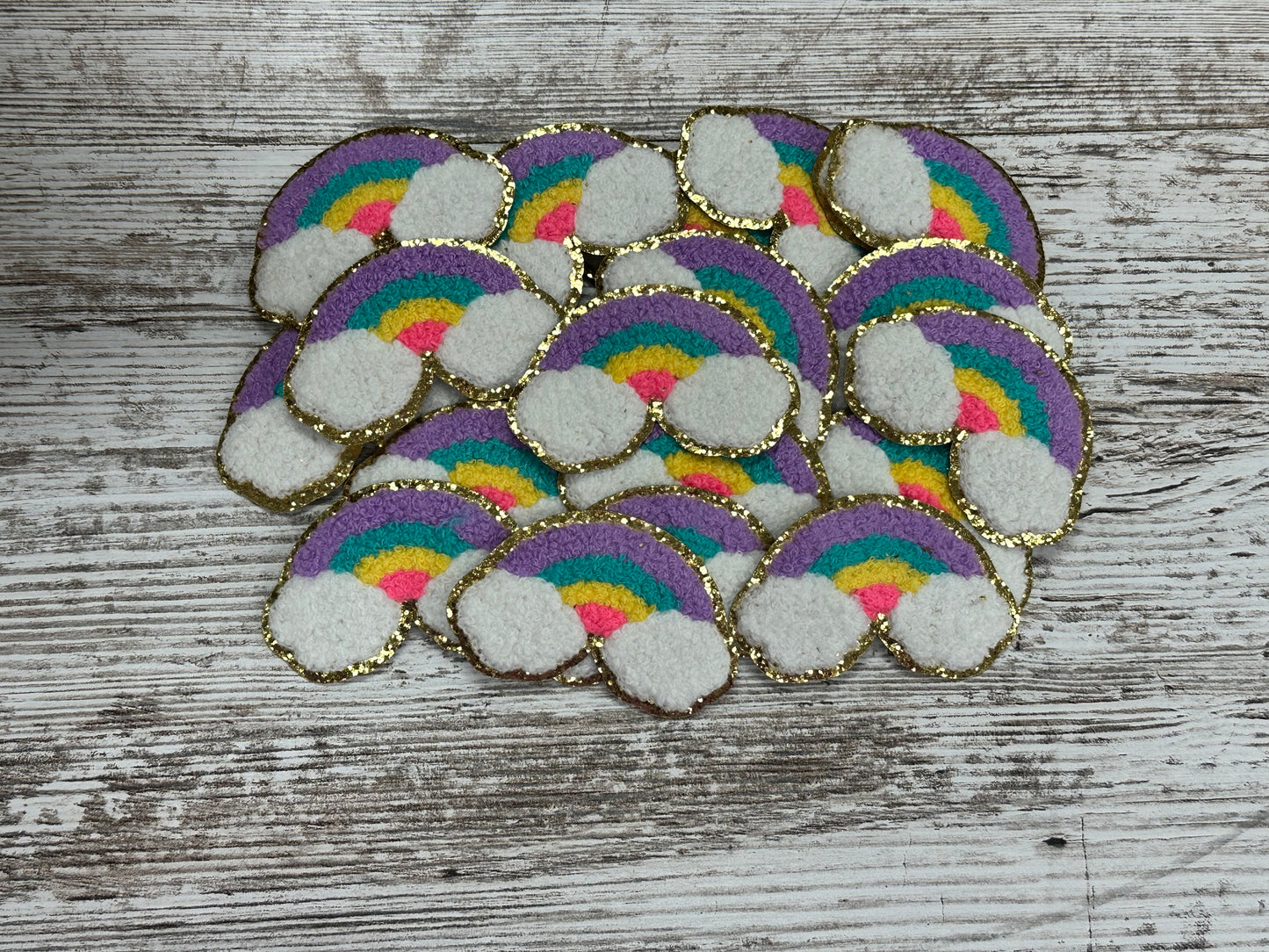 Purple & Teal w/ Gold Trim Rainbow - Iron on Patch