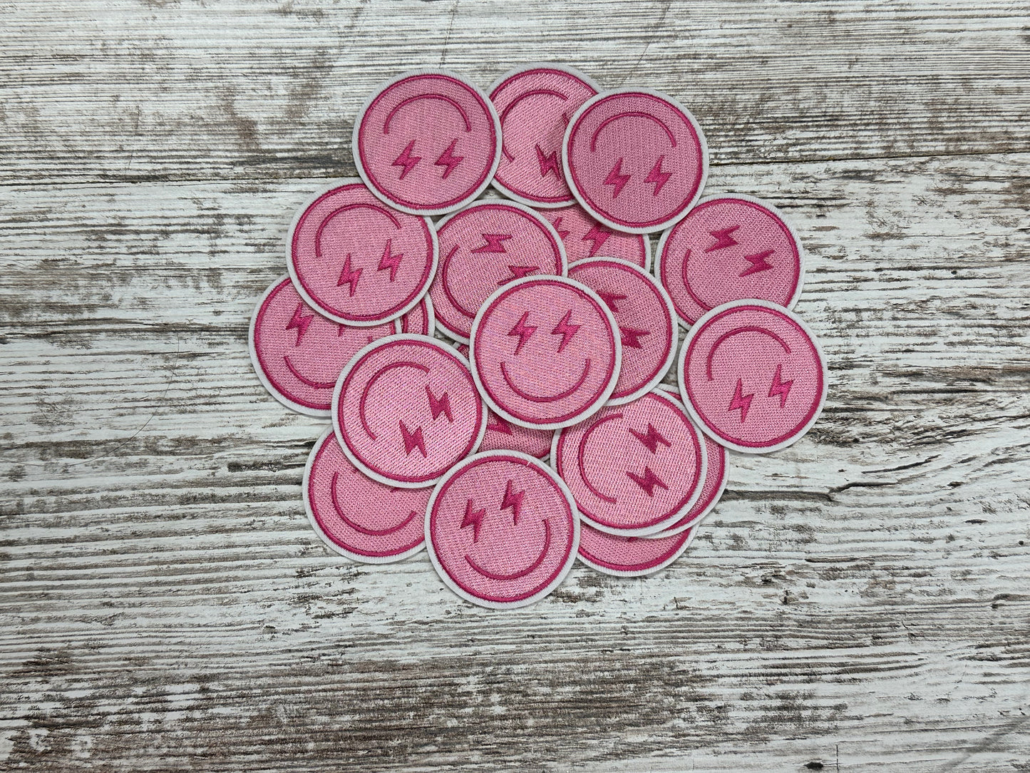 Smile Pink Lightening Bolt Face - Iron On Patch