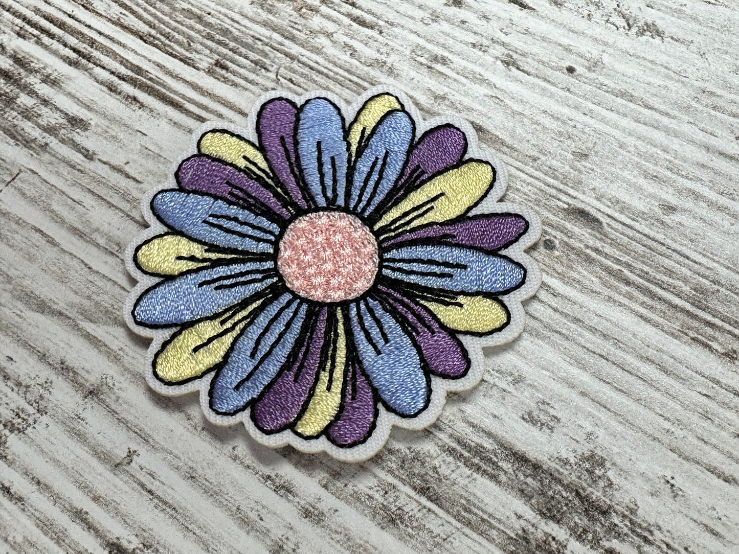 2.5" Ivory Purple & Blue Flower - Iron on Patch