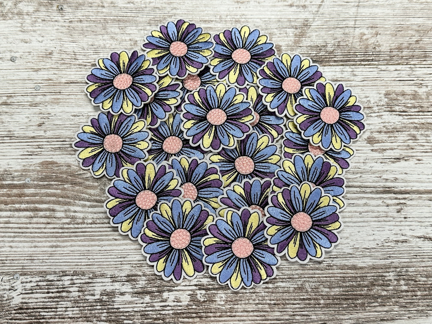 2.5" Ivory Purple & Blue Flower - Iron on Patch