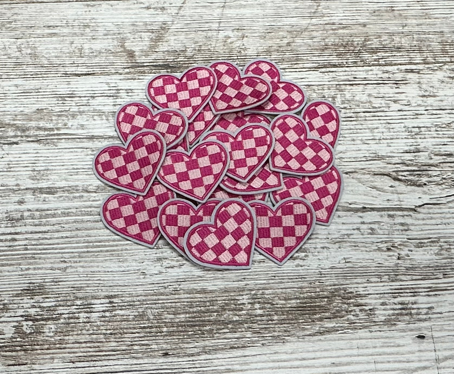 Blush & Hot Pink Checker Heart Patch - Iron On Patch