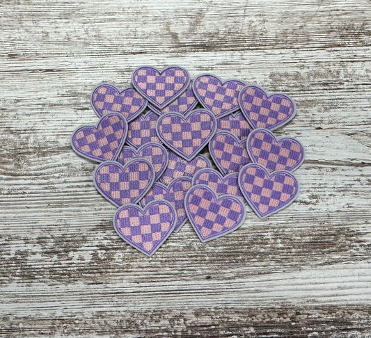 Lavender & Blush Checker Heart Patch - Iron On Patch