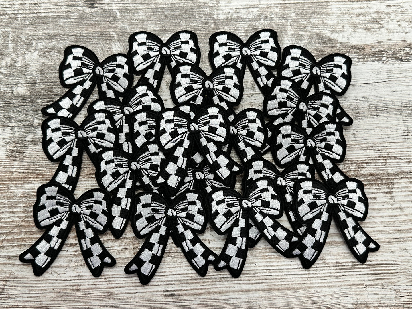 Black & White Checkered Bow - Iron On Patch